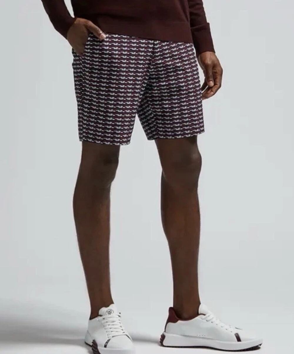 NWT G/Fore Golf Shorts Mens 34/8" Maverick Cabernet Brick Stripe Stretch $125